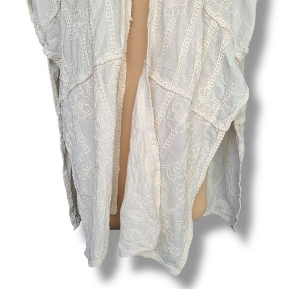 Chico’s White Embroidered Boho Floral Kimono Open Front Drape Cardigan One Size - Picture 10 of 11